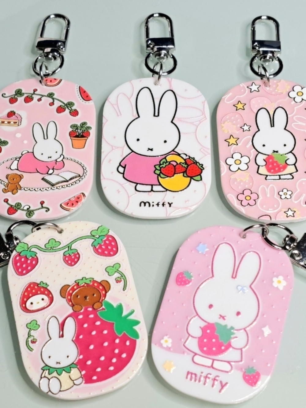 Miffy Pink Strawberry Keychain Purse Backpack Charm Clip Set Of 5